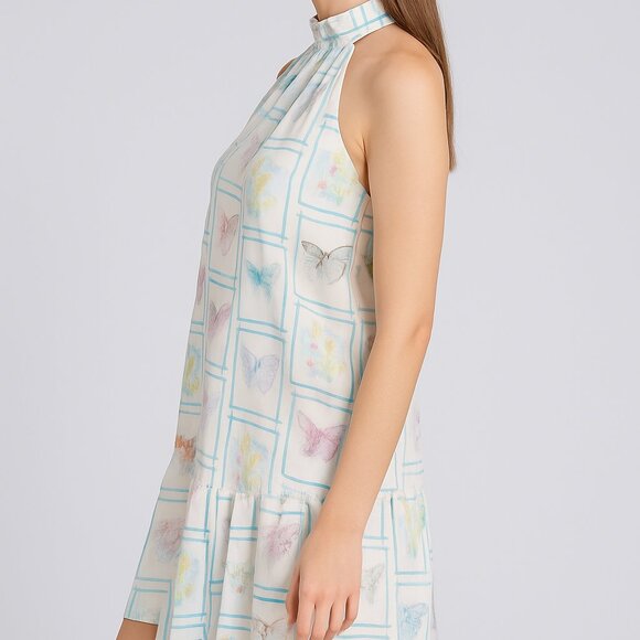 TAYLOR Linen Blend Halter Neck Butterfly Printed Day Mini Dress - Picture 3 of 4